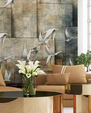 Графика Лофт. 3D. Старая стена. Птицы. ag0202