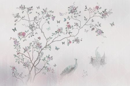 Фреска Цветущее дерево и павлины, китайская роспись