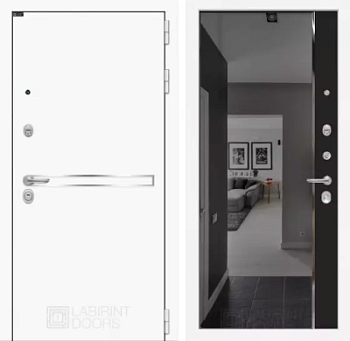 Входная дверь Лайн Вайт с зеркалом Панорама с тонировкой