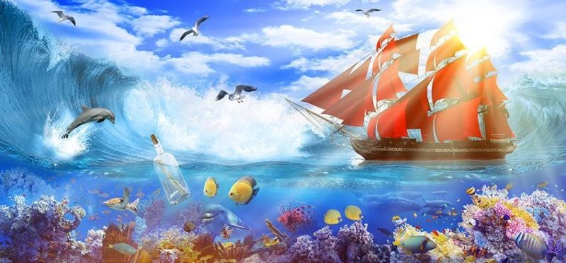 Фреска Корабль с алыми парусами и подводный мир