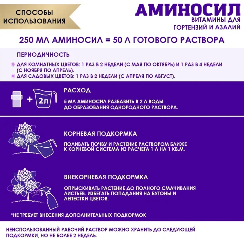 Витамины Аминосил для гортензий и азалий форме концентрата 5мл