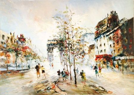 Фреска Рисованная Парижская улочка с триумфальной аркой