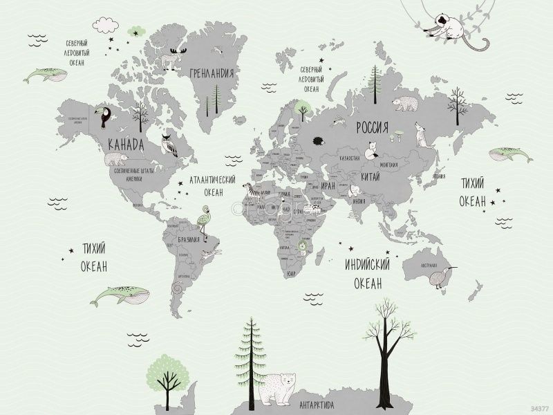 Фреска Карта забавные животные  Art.34377