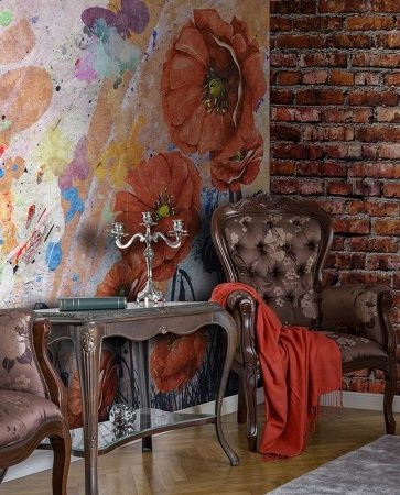 Фреска Графика Маки. Краска. Лофт. Старая стена. ag0292