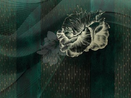 Фреска 3Д цветок на темно-зеленом фоне