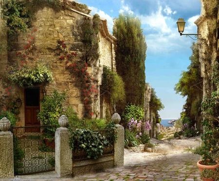 Фреска Старинный дом на Улице Италии