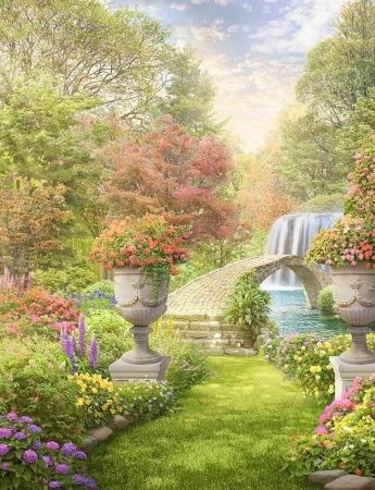 Фреска Два вазона с цветами в парке