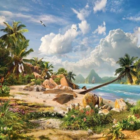 Фреска Райский пляж с пальмами