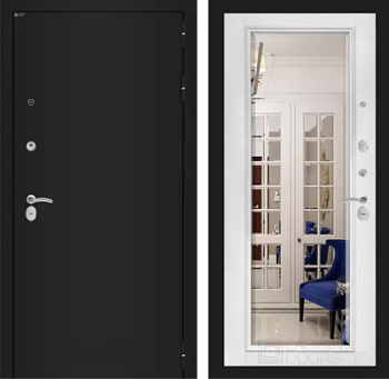 Входная дверь Классик шагрень черная с Зеркалом Фацет