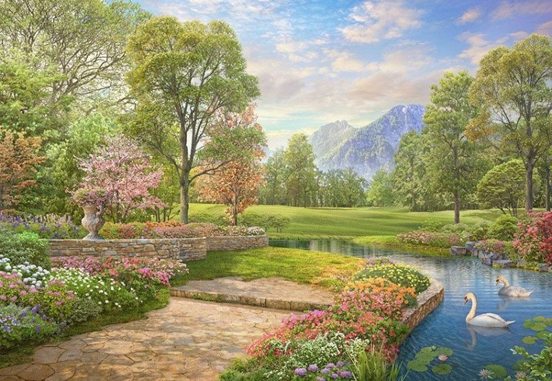 Фреска Лебеди в парке