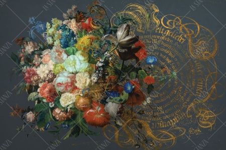 Фреска Пышный букет цветов на сером фоне