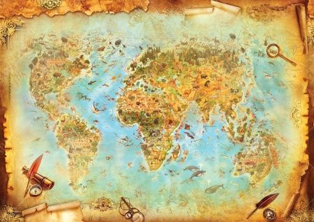 Фреска Старинная карта сокровищ и животного мира