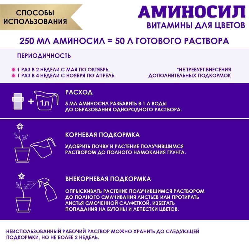 Витамины Аминосил для цветов форме концентрата 5мл