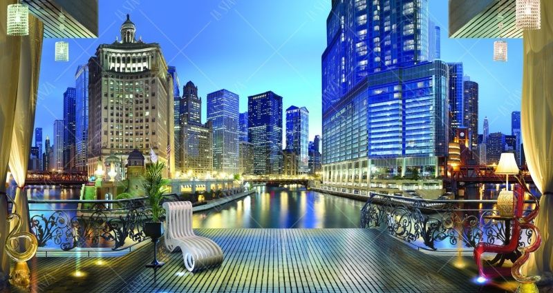 Фреска Вечерний вид с террасы на небоскребы и канал