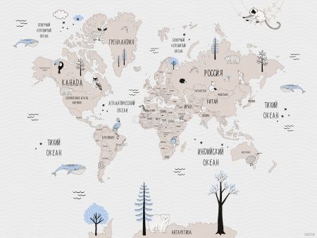 Фреска Карта забавные животные  Art.34378