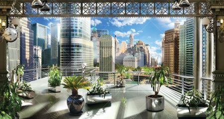 Фреска Вид с балкона на небоскребы