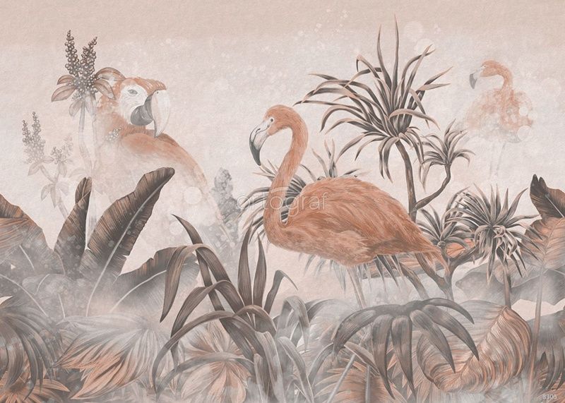 Заросли с фламинго сепия Art.8305