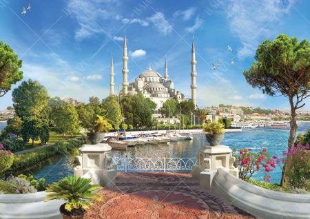 Фреска Вид на мечеть с четырьмя минаретами