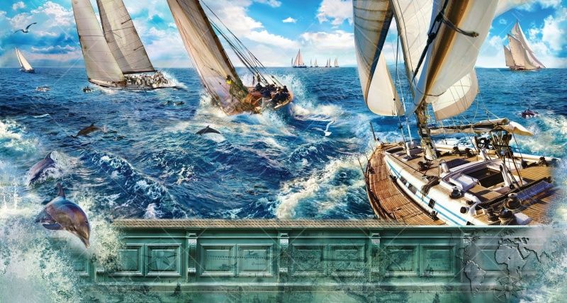 Фреска Море, парусные яхты и дельфины