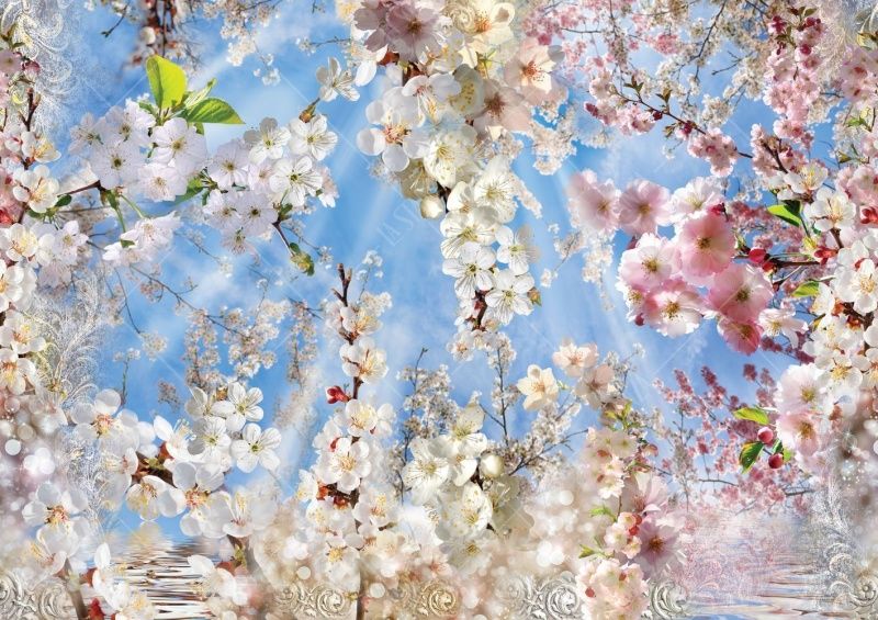 Фреска Яблони и сакура в цвету