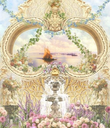 Фреска Круглое окно с фонтаном