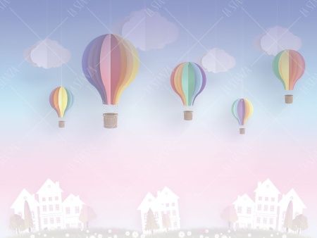 Фреска Туман, облака, воздушные шары и домики