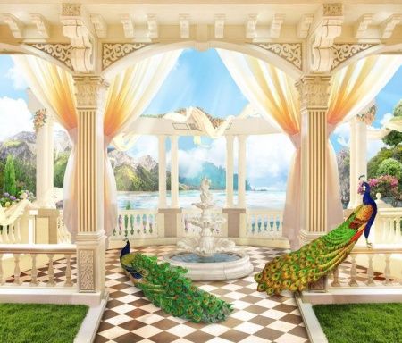 Фреска Терраса с павлинами и фонтаном