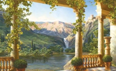 Фреска Живописный вид на водопад