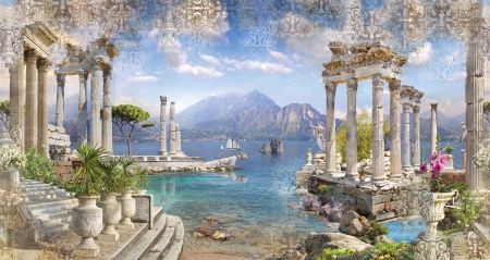 Фреска Греческое панно с заливом и античными развалинами