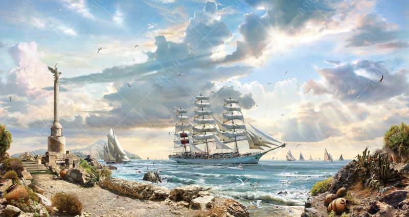 Фреска Панно парусник в море