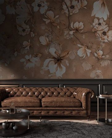 Фреска Графика Лофт. Цветущая магнолия. Старая стена. ag0332