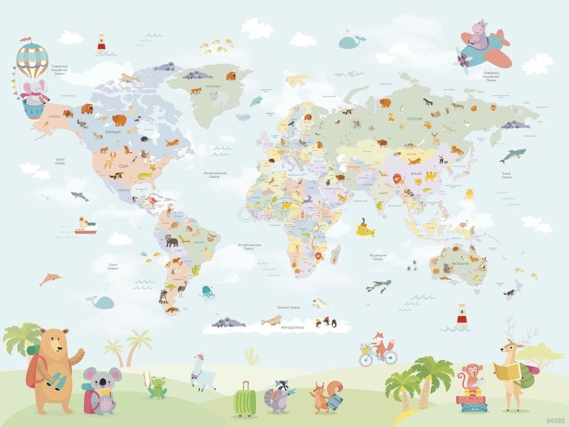 Фреска Карта мира путешественники Art.34383