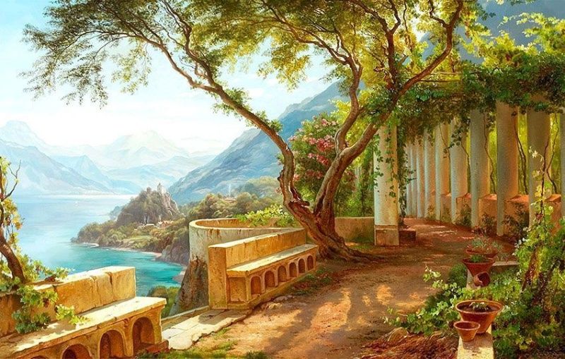 Фреска Романтичное дерево на набережной