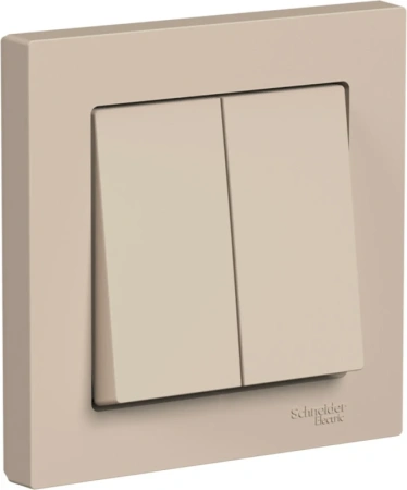 Двухклавишный выключатель в комплекте с рамкой (Песочный)