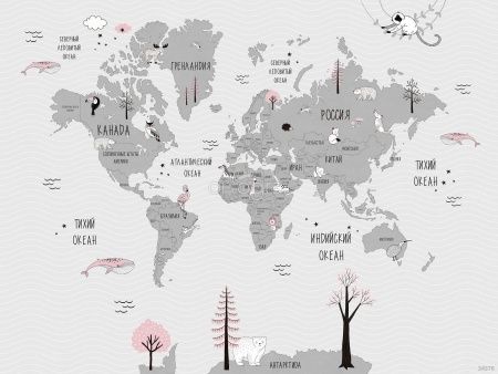 Фреска Карта забавные животные  Art.34376