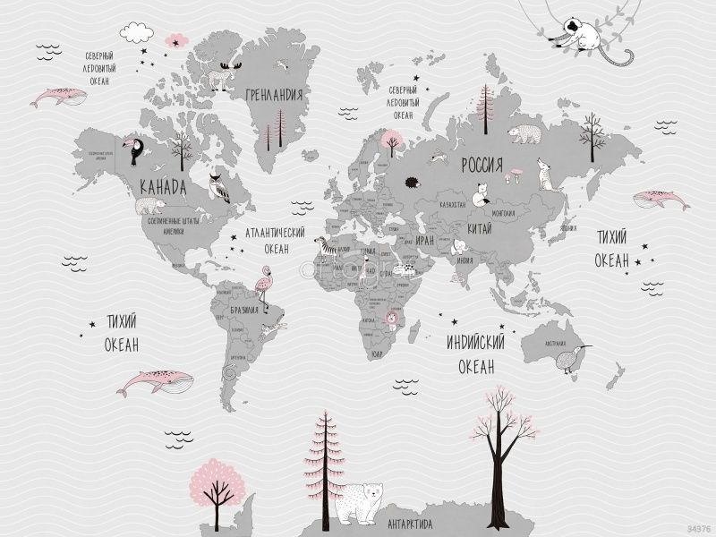 Фреска Карта забавные животные  Art.34376