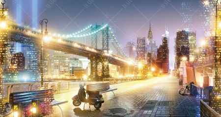 Фреска Манхэттен бридж и набережная