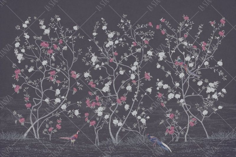 Фреска Темно-серое панно Шинуазри