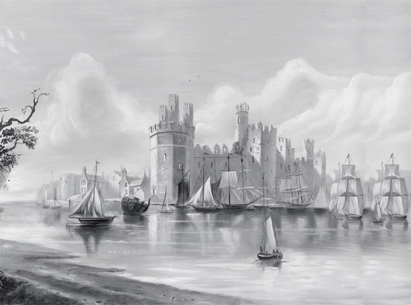 Фреска Черно-белый старинный замок