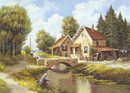 Фреска Мост через речку в деревне