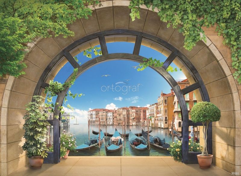 Фреска Окно с видом на причал в Венеции Art.30261