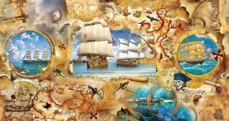 Фреска Карта сокровищ, корабли и окна каюты