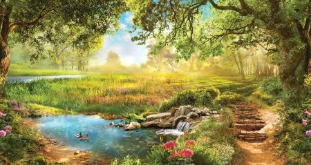 Фреска Утки в озере на опушке леса