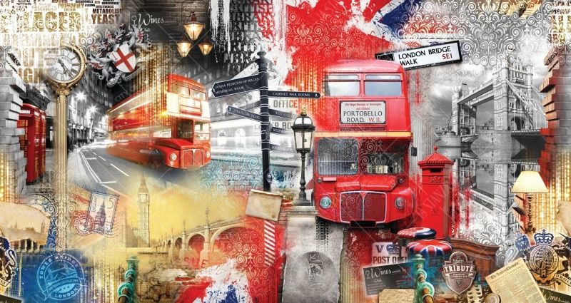 Фреска Панно-фотообои Лондон бридж и красный автобус на Портобелло-роуд