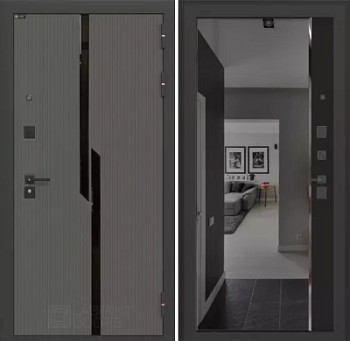 Входная дверь Карбон с зеркалом Панорама с тонировкой